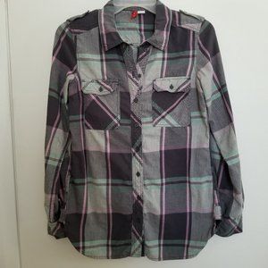 Divided Cotton Plaid Button Down Shirt Size 2